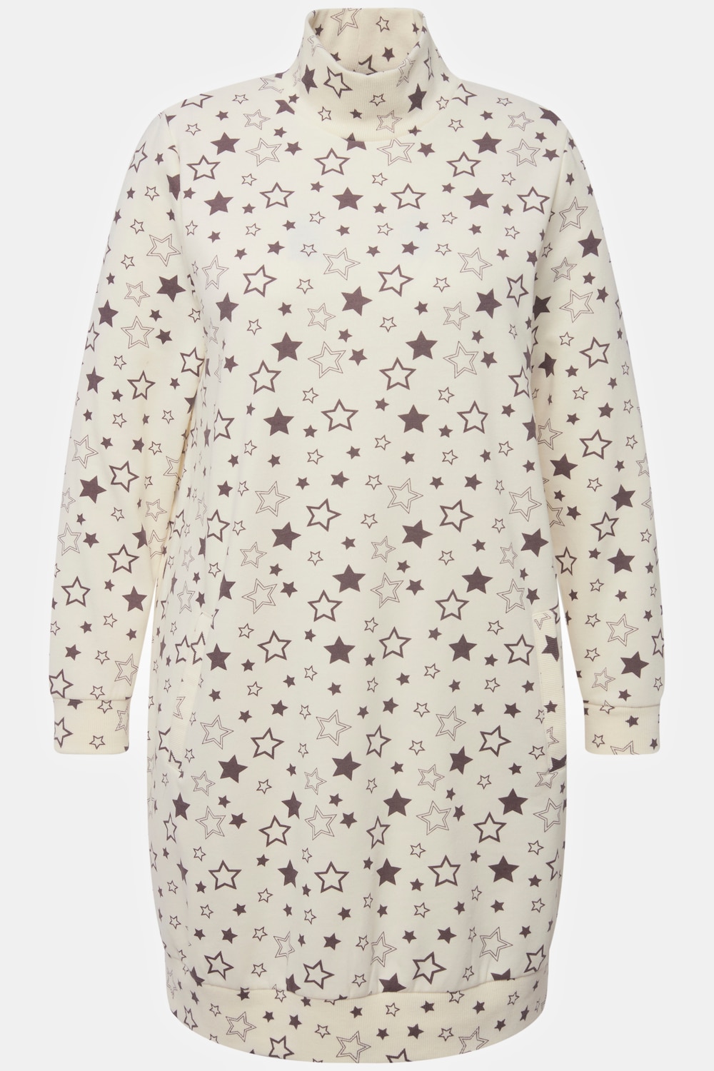 Stora storlekar Loungewear-klänning med krage, Dam, beige, storlek: 42/44, Polyester/Bomull, Ulla Popken