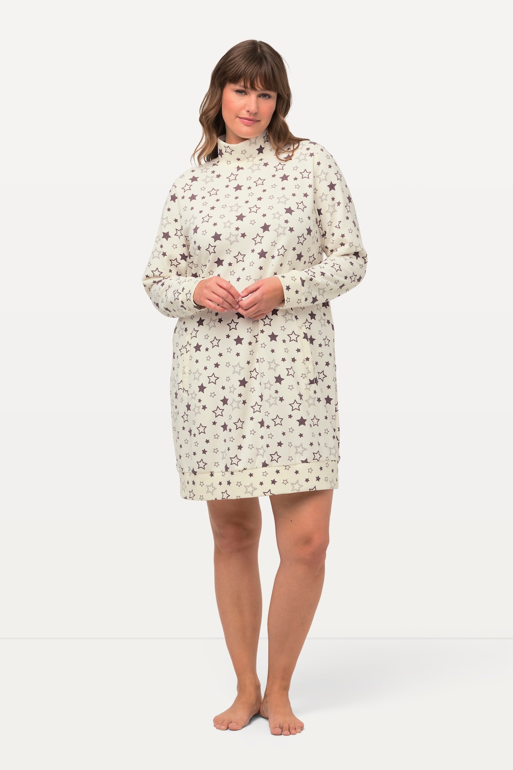 Große Größen Loungwear-Kleid, Damen, beige, Größe: 50/52, Polyester/Baumwolle, Ulla Popken