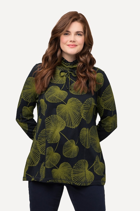 Eco Cotton Leaf Print Long Sleeve Turtleneck | Knit Tunics | Knit Tops ...