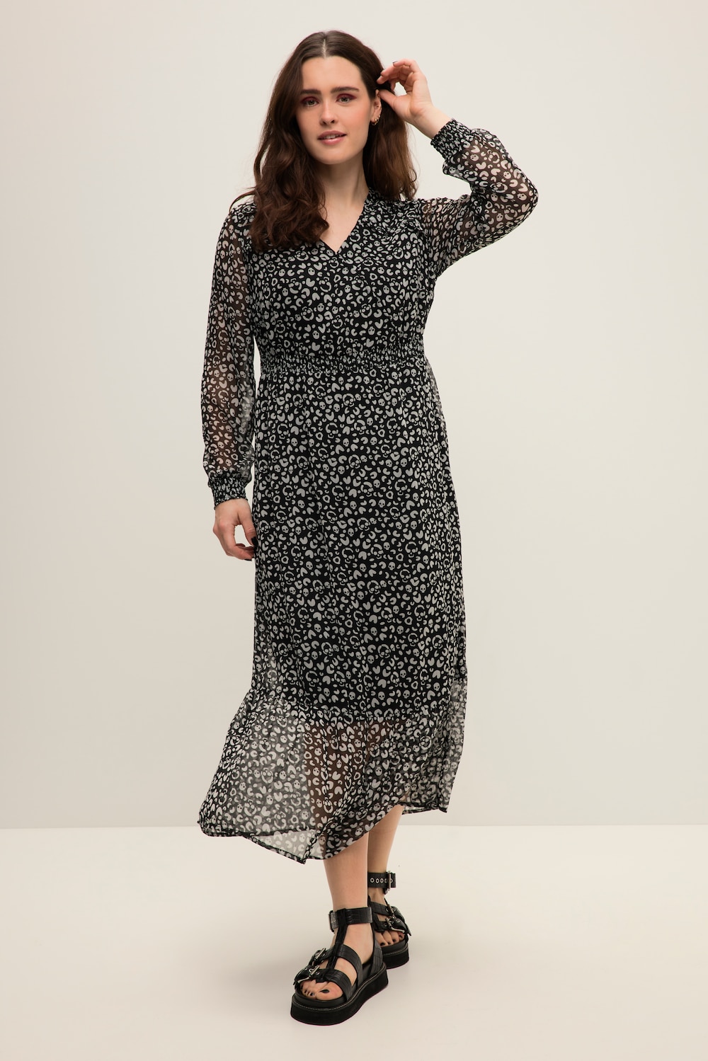 Große Größen Maxikleid, Damen, schwarz, Größe: 46/48, Polyester, Studio Untold