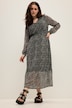 Maxikleid, A-Line, Totenkopf Print, V-Ausschnitt, Langarm