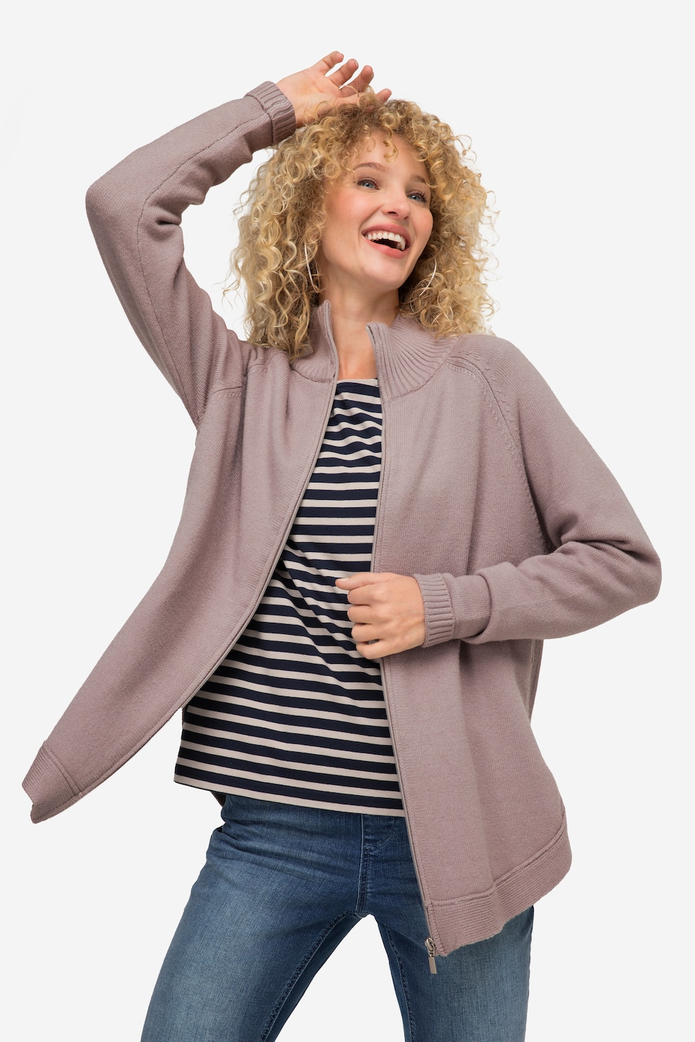 Große Größen Strickjacke, Damen, beige, Größe: L, Viskose/Synthetische Fasern/Polyester, LAURASON