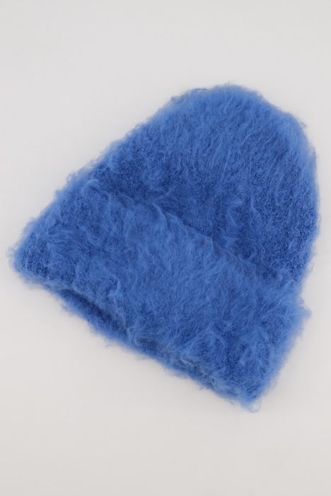 Bonnet bleu à revers à rayures et à pompons interchangeables