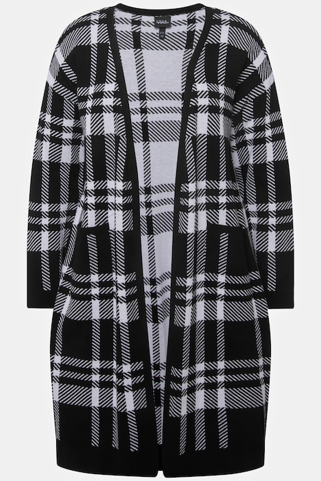 Longline Long Sleeve Open Shape Plaid Cardigan black Ulla Popken