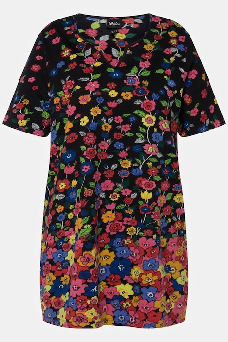 Floral Print Short Sleeve Split Neck Knit Tunic | Knit Tunics | Knit ...