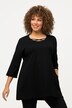 T-shirt, ozdobne tasiemki, krój trapezowy, okrągły dekolt, rękaw 3/4