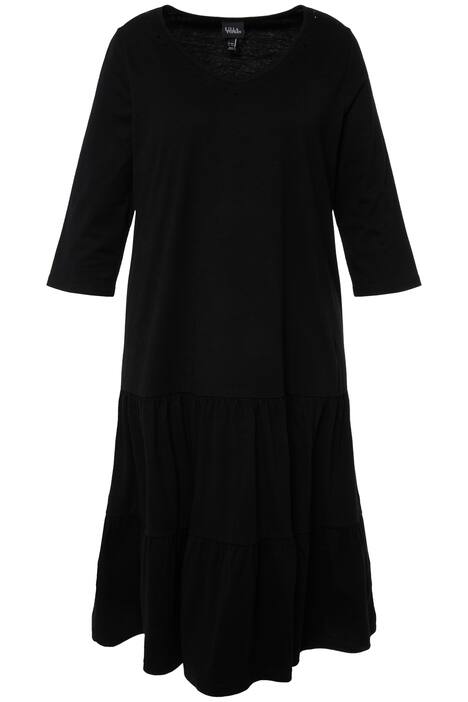 Midi šaty, volánový lem, A střih, výstřih do V, 3/4 rukávy