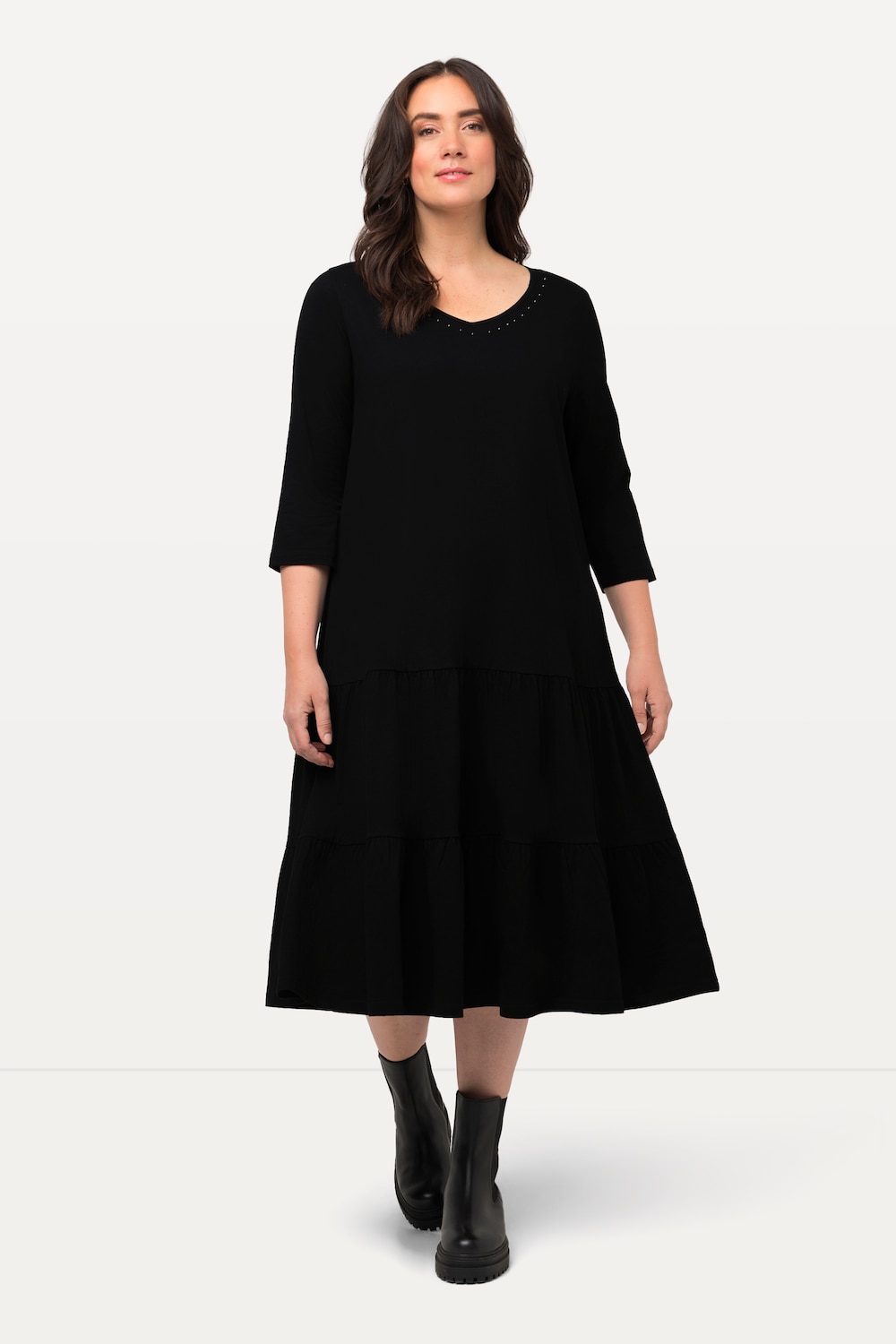 Grote Maten Jersey midi-jurk, Dames, zwart, Maat: 50/52, Katoen, Ulla Popken