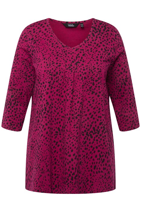 Tričko, ozdobné sklady, A střih, výstřih do V, 3/4 rukávy