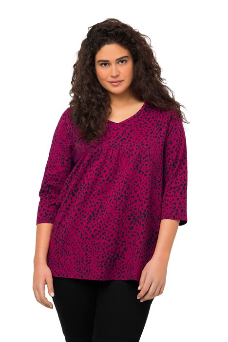 Tričko, ozdobné sklady, A střih, výstřih do V, 3/4 rukávy