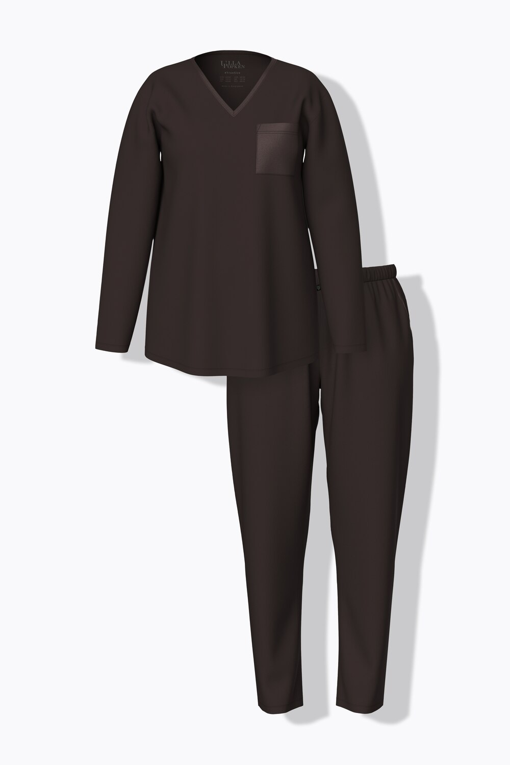 Stora storlekar Pyjamas med satin-bröstficka, Dam, brun, storlek: 42/44, Bomull, Ulla Popken