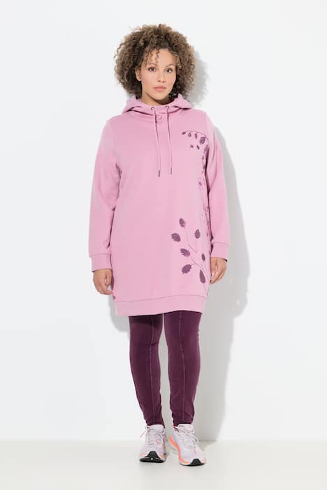 Sweat-shirt oversize à capuche et manches longues, poches et motif plantes