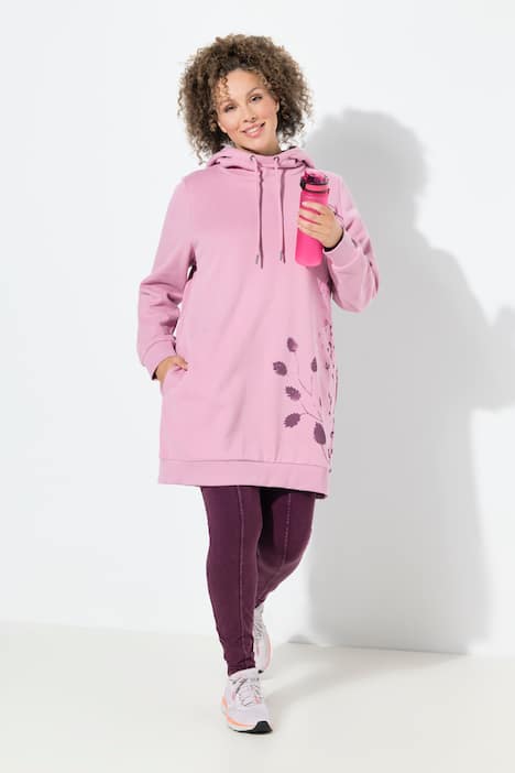 Sweat-shirt oversize à capuche et manches longues, poches et motif plantes