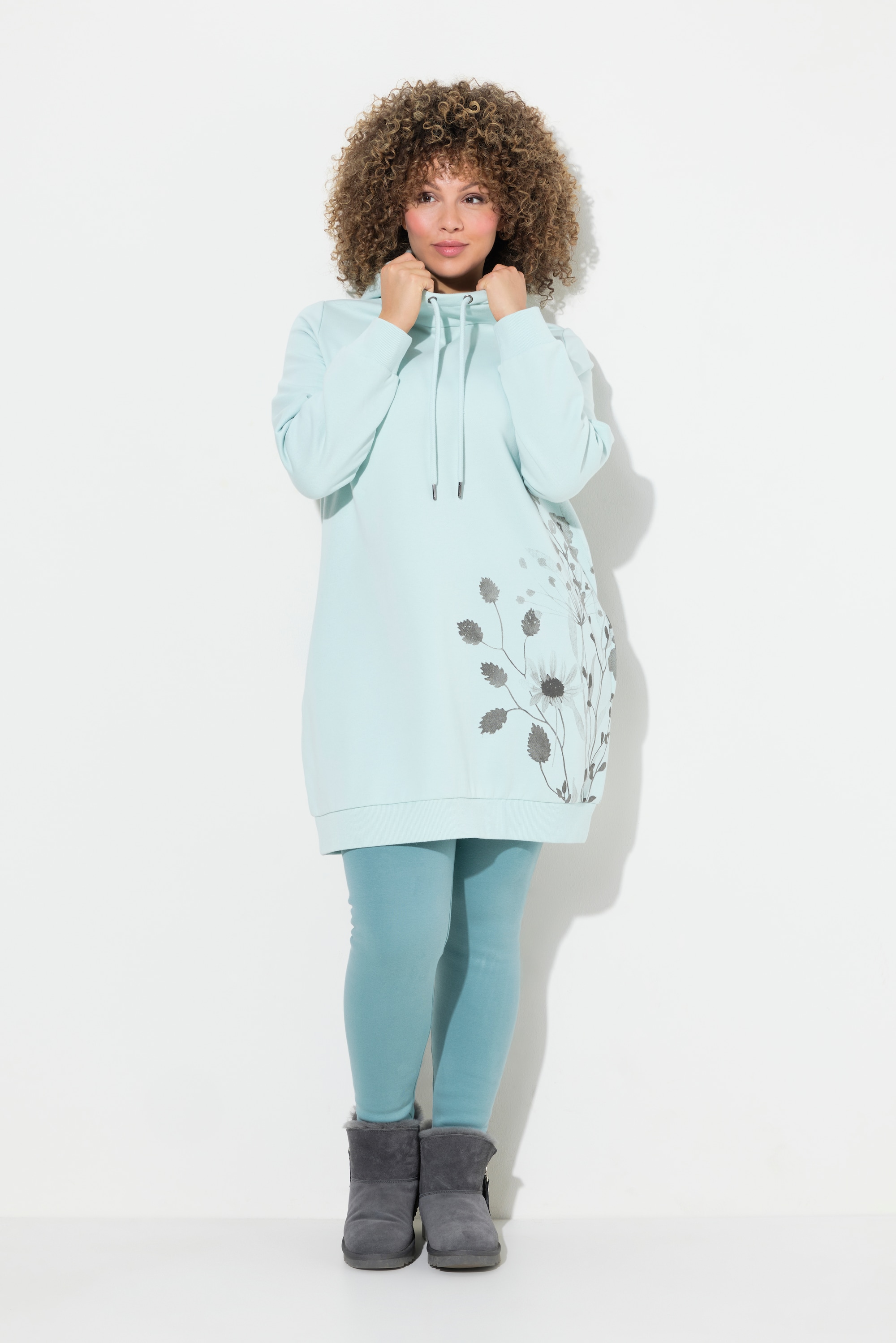 Ulla Popken Damen große Größen Hoodie oversized Gräser Taschen Langarm