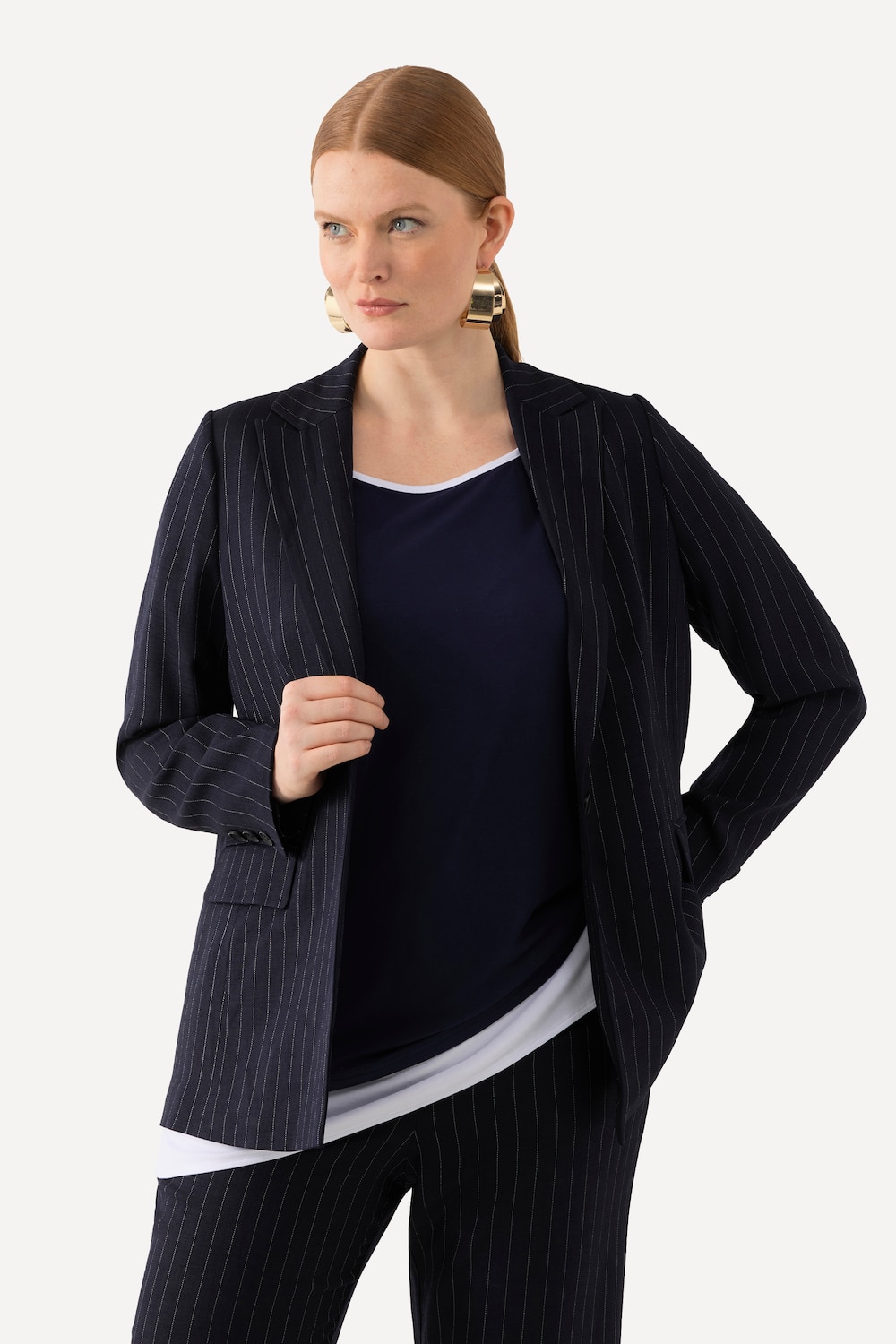 Grote Maten Blazer, Dames, blauw, Maat: 56, Kunstzijde/Viscose/Polyester, Ulla Popken