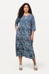 Mixed Print 3/4 Sleeve Empire Waist Dress