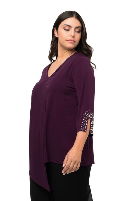 Halenka, ozdobné sklady, perly, A střih, výstřih do V, 3/4 rukávy