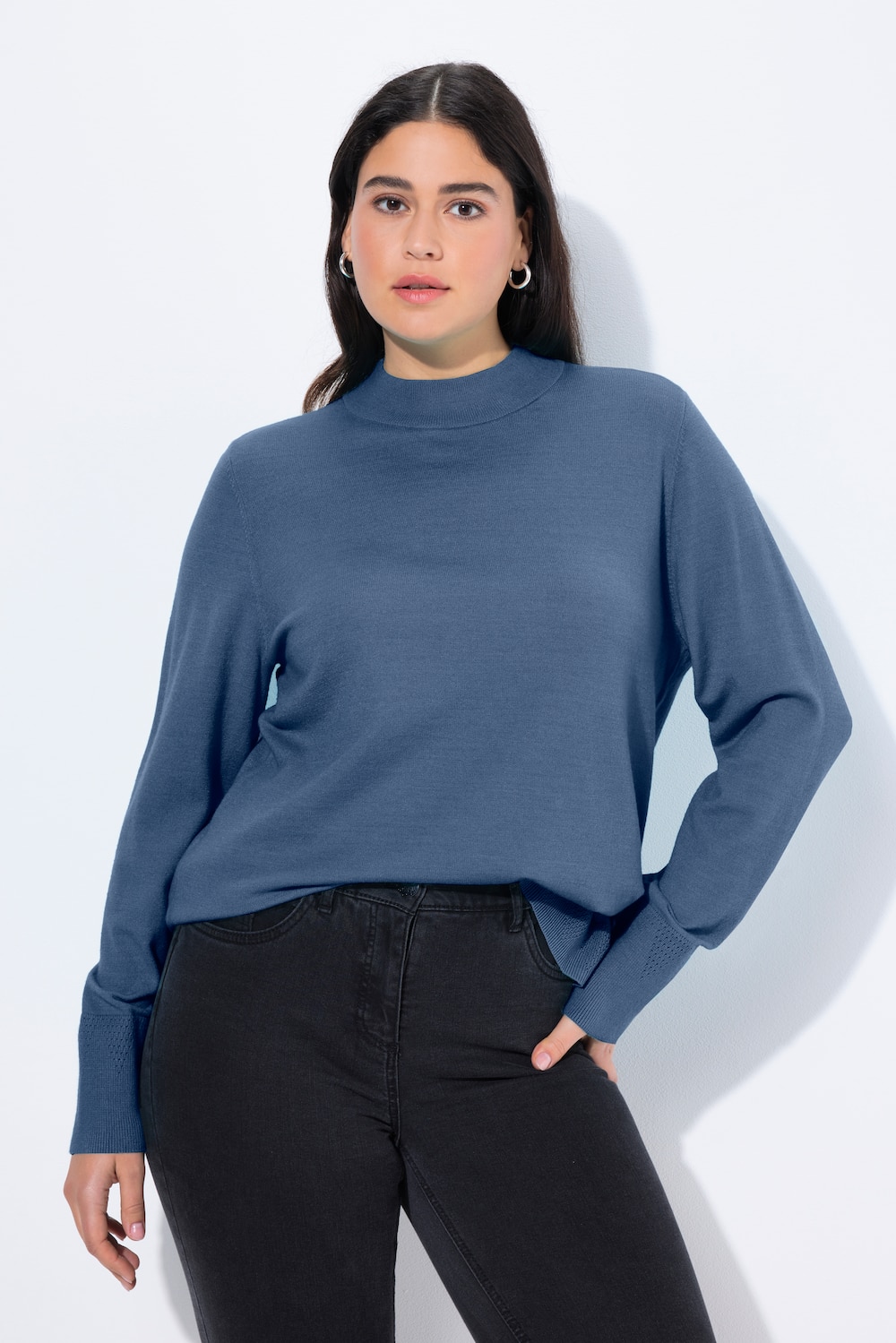 Pullover, Stehkragen, Langarm, Rippbündchen
