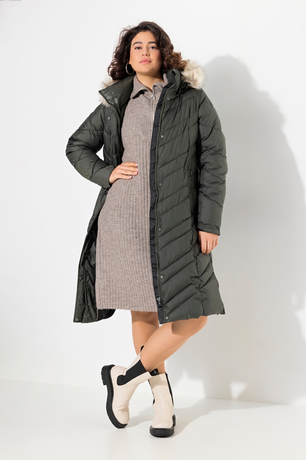 Große Größen Puffer-Mantel, Damen, grün, Größe: 54/56, Polyester, Ulla Popken