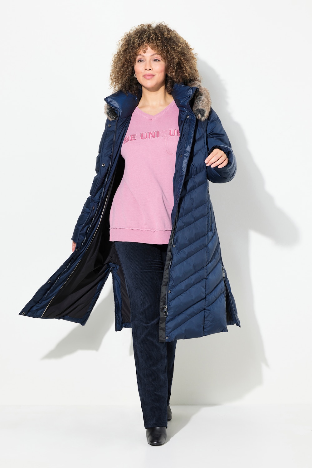 Große Größen Puffer-Mantel, Damen, blau, Größe: 46/48, Polyester, Ulla Popken