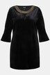 Tunika aksamitna, krój trapezowy, okrągły dekolt, łezka, rękaw 3/4 z falbaną