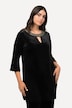 Tunika aksamitna, krój trapezowy, okrągły dekolt, łezka, rękaw 3/4 z falbaną