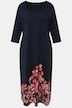 Sukienka midi, dżersej, obszycie w kwiaty, dekolt carree, rękawy 3/4