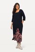 Sukienka midi, dżersej, obszycie w kwiaty, dekolt carree, rękawy 3/4