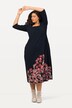 Sukienka midi, dżersej, obszycie w kwiaty, dekolt carree, rękawy 3/4