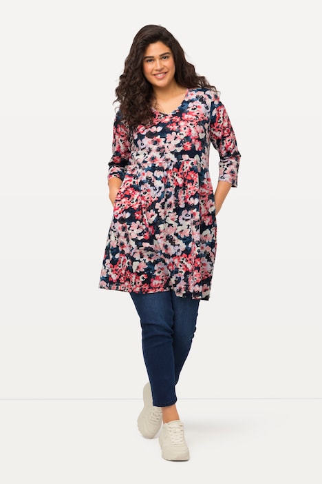 Embroidered Zigzag Floral Tunic Dress