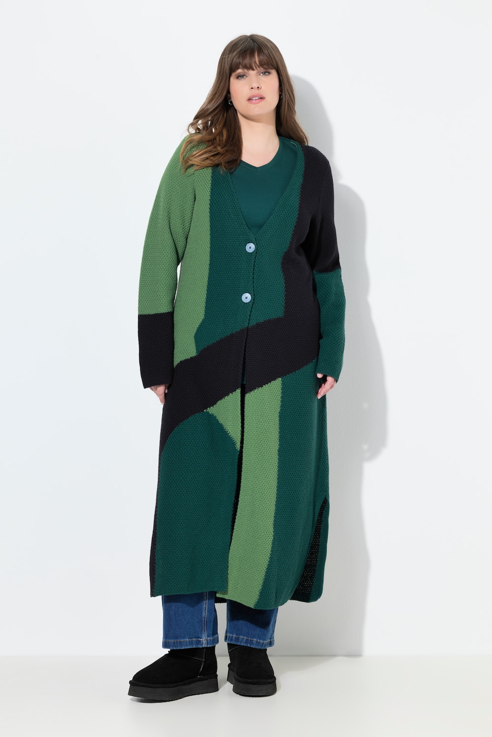 Große Größen Long-Strickjacke, Damen, türkis, Größe: 54/56, Baumwolle, Ulla Popken