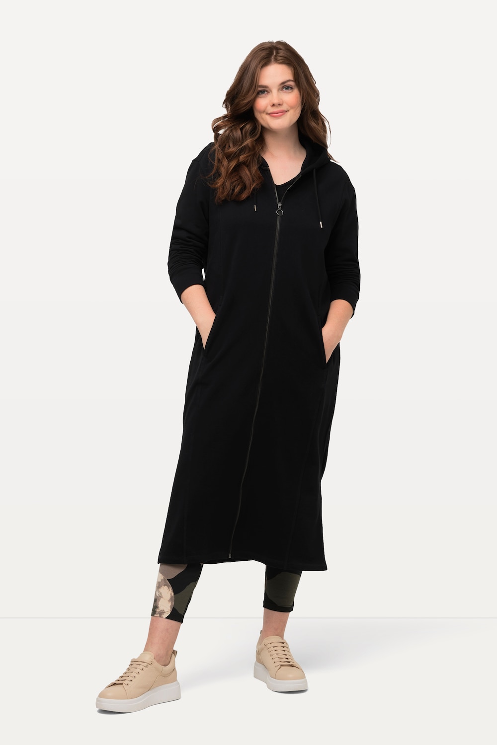 grandes tailles longue veste à capuche esprit sweat-shirt, femmes, noir, taille: 60/62, coton, ulla popken
