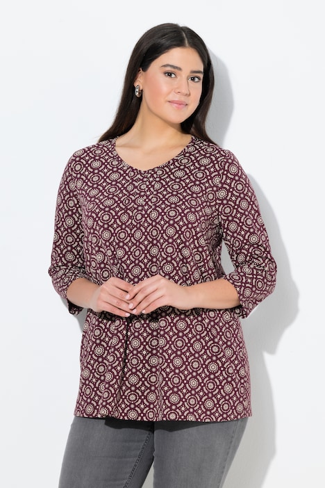 Shirt, A-Linie, Zierfalten, V-Ausschnitt, 3/4-Arm