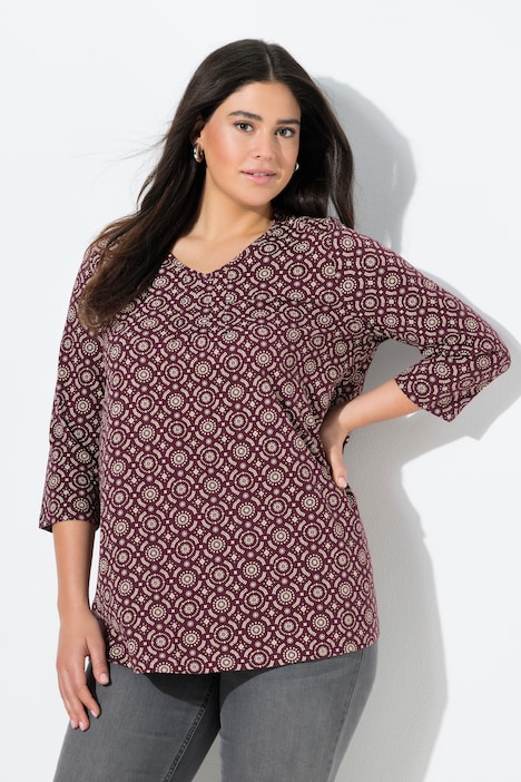 Shirt, A-Linie, Zierfalten, V-Ausschnitt, 3/4-Arm