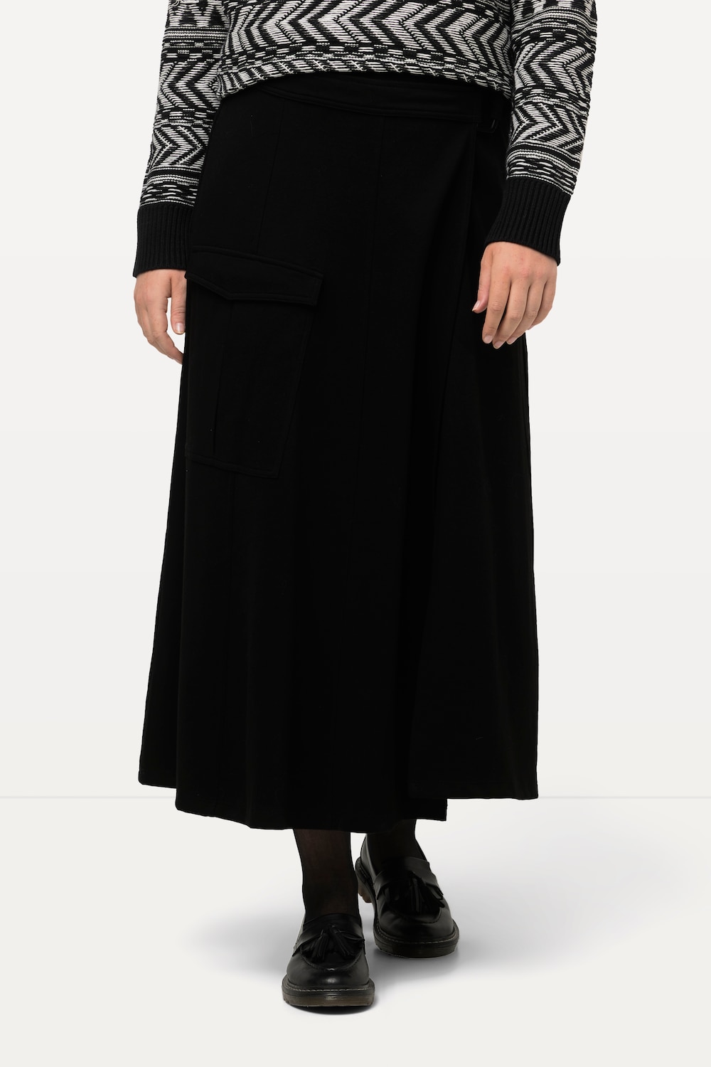 Große Größen Wickelrock, Damen, schwarz, Größe: 42/44, Baumwolle, Ulla Popken