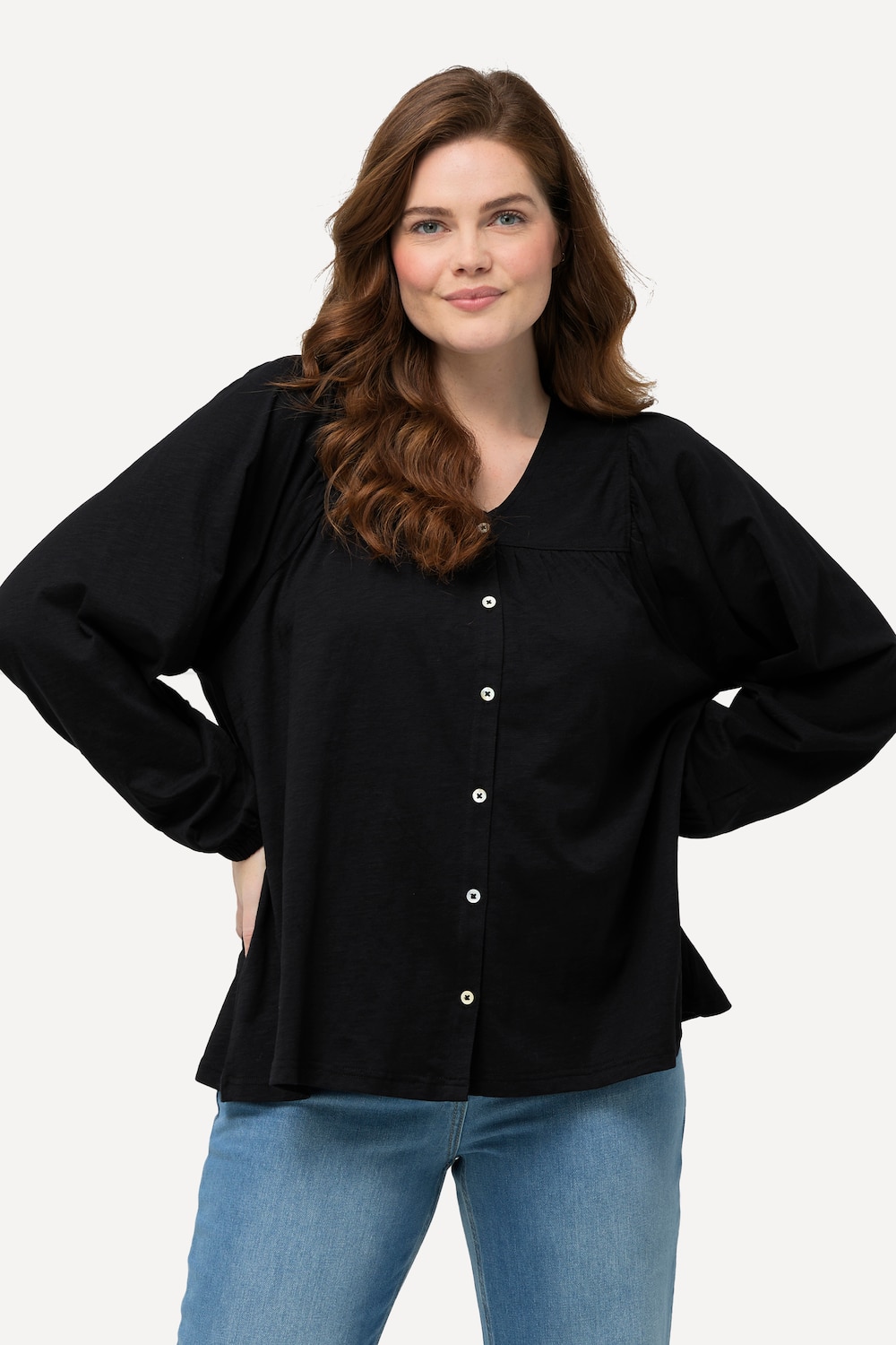 Grote Maten Shirt, Dames, zwart, Maat: 54/56, Katoen, Ulla Popken