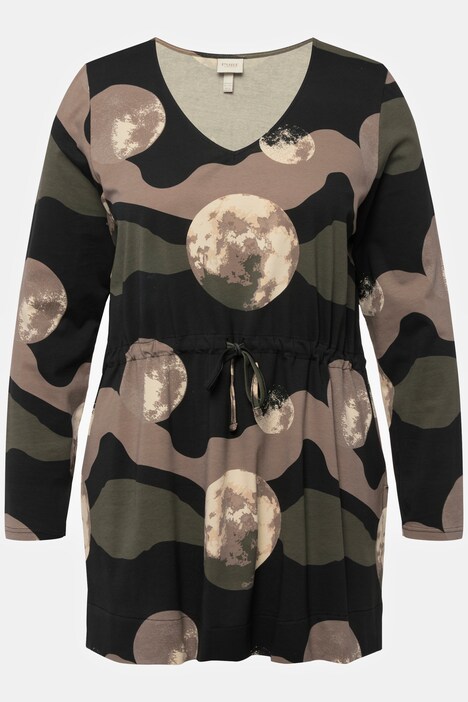 Lång topp av ekologisk bomull med månprint, rund hals och lång ärm