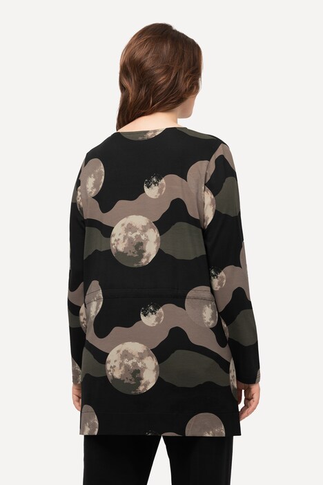Lång topp av ekologisk bomull med månprint, rund hals och lång ärm