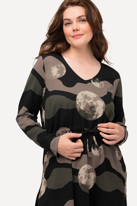 Lång topp av ekologisk bomull med månprint, rund hals och lång ärm