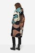 Funktionel jakke, oversize, maritimt all-overprint, teddyfor, 2-vejs lynlås