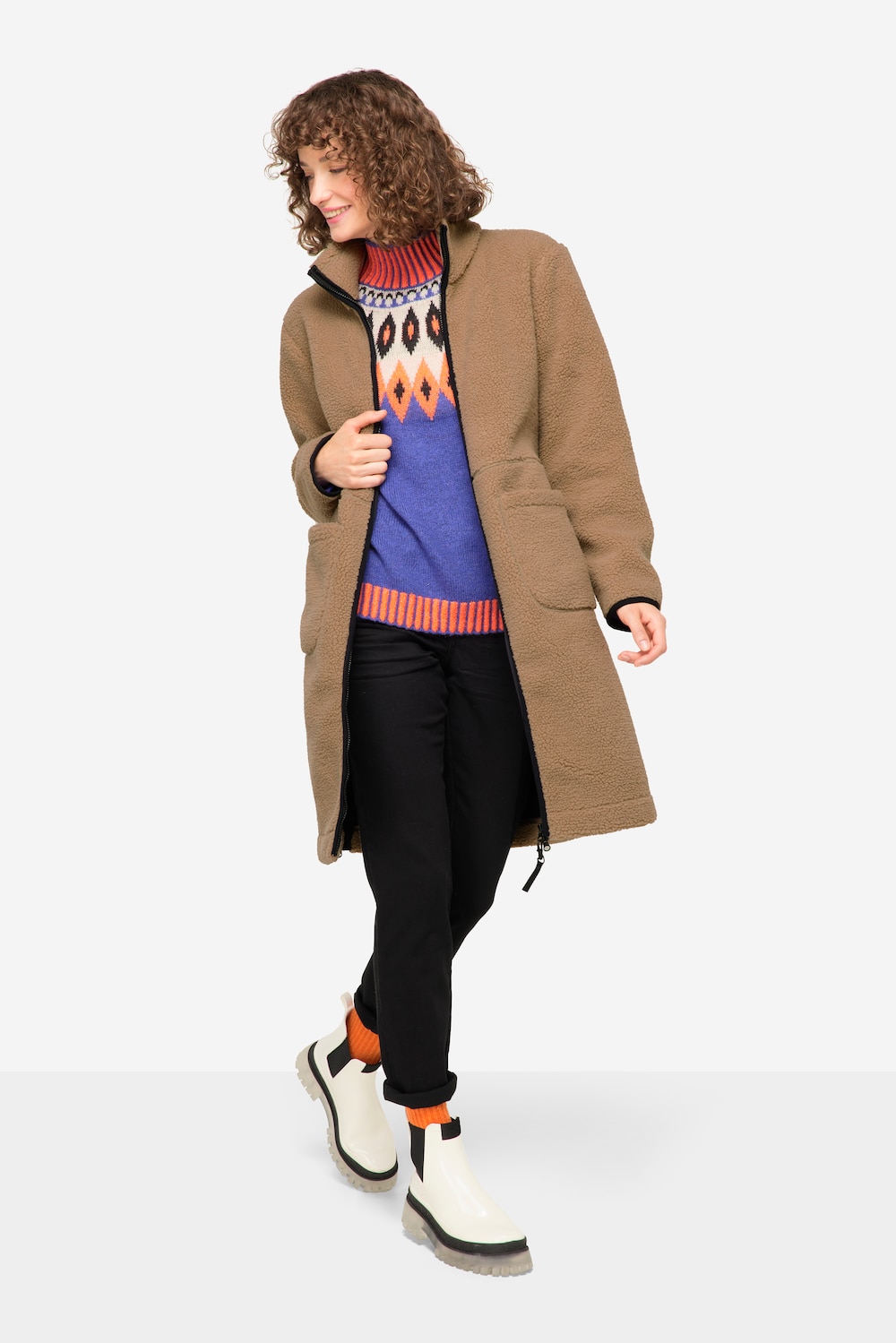 Große Größen Teddy-Mantel, Damen, braun, Größe: L, Polyester, LAURASON