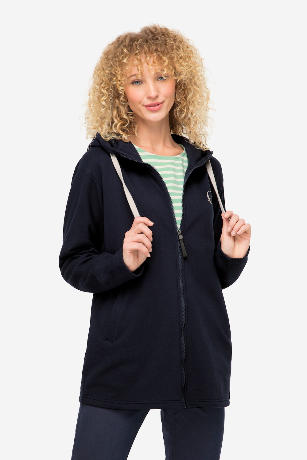 Große Größen Hoodiejacke, Damen, blau, Größe: M, Baumwolle/Polyester, LAURASON