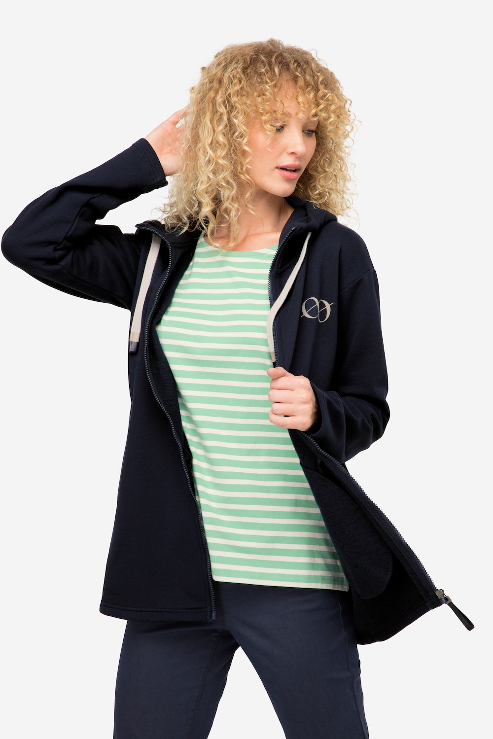 Große Größen Hoodiejacke, Damen, blau, Größe: M, Baumwolle/Polyester, LAURASON