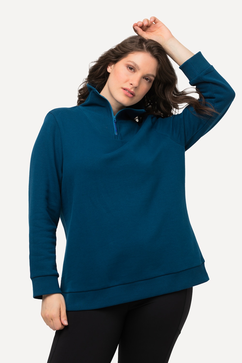 grandes tailles pull camionneur à col montant, femmes, turquoise, taille: 44/46, coton/polyester, ulla popken