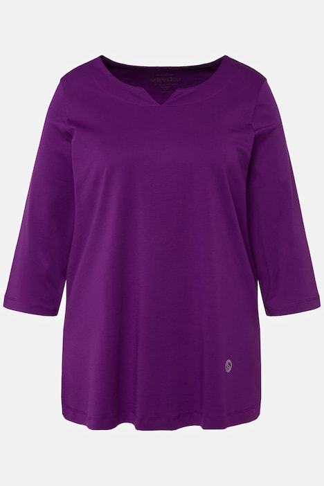 Split Neck 3/4 Sleeve Pima Cotton Tee | T-Shirts | Knit Tops & Tees