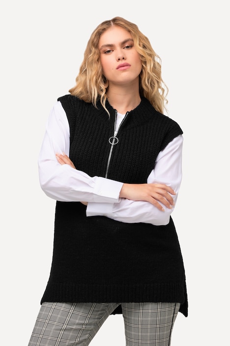 Rib-knit Sweater Vest - Black - Ladies