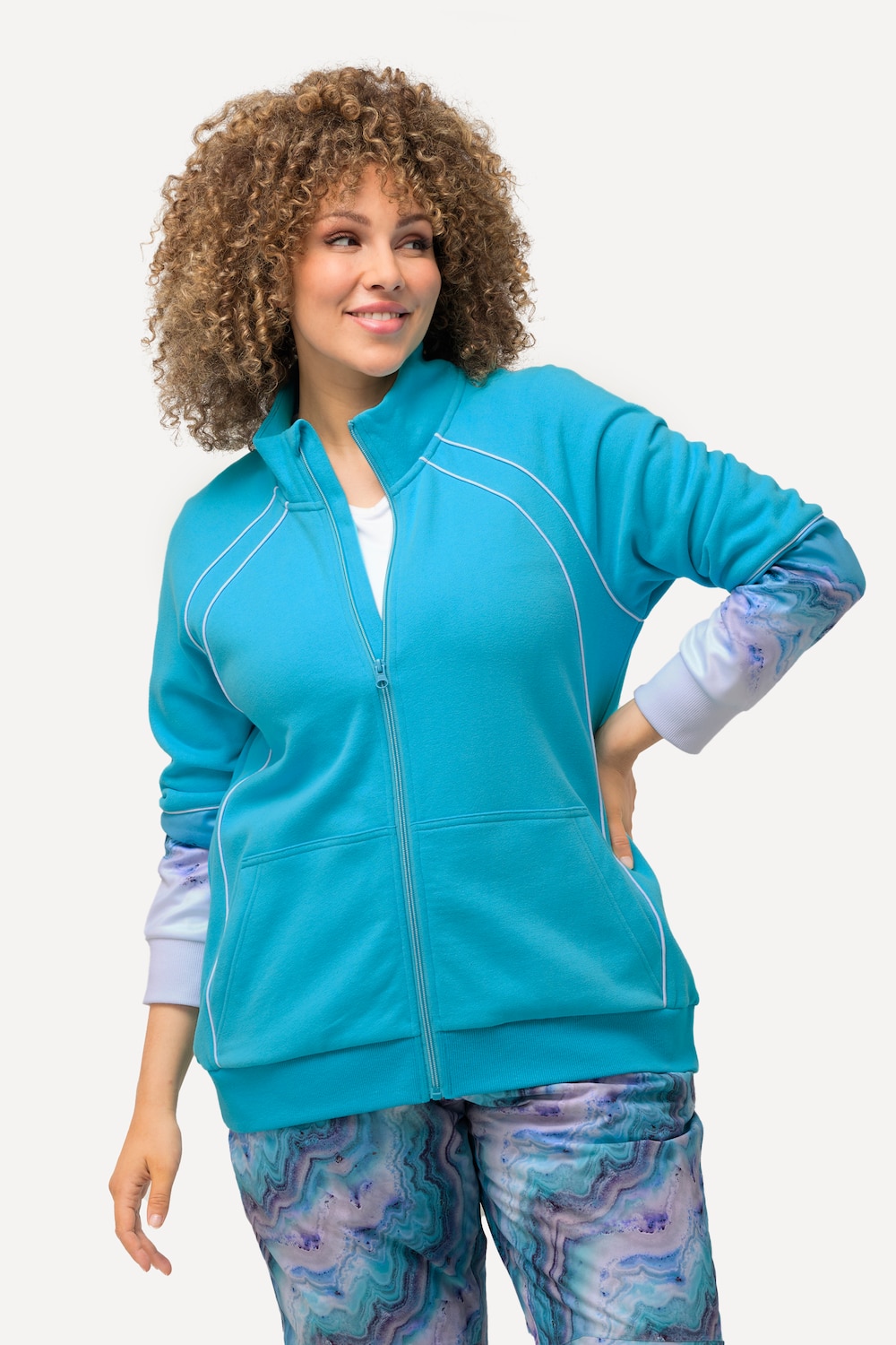 Große Größen Sweatjacke, Damen, türkis, Größe: 54/56, Baumwolle/Polyester, Ulla Popken