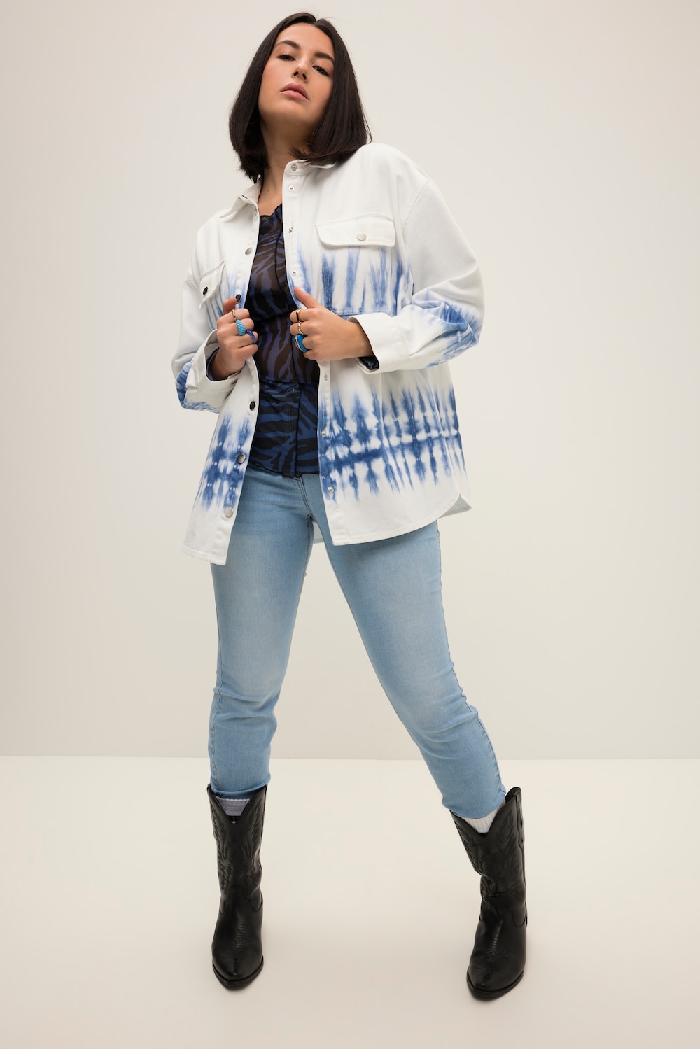 grandes tailles chemise en jean oversize à rayures batik, femmes, blanc, taille: 60/62, coton, studio untold