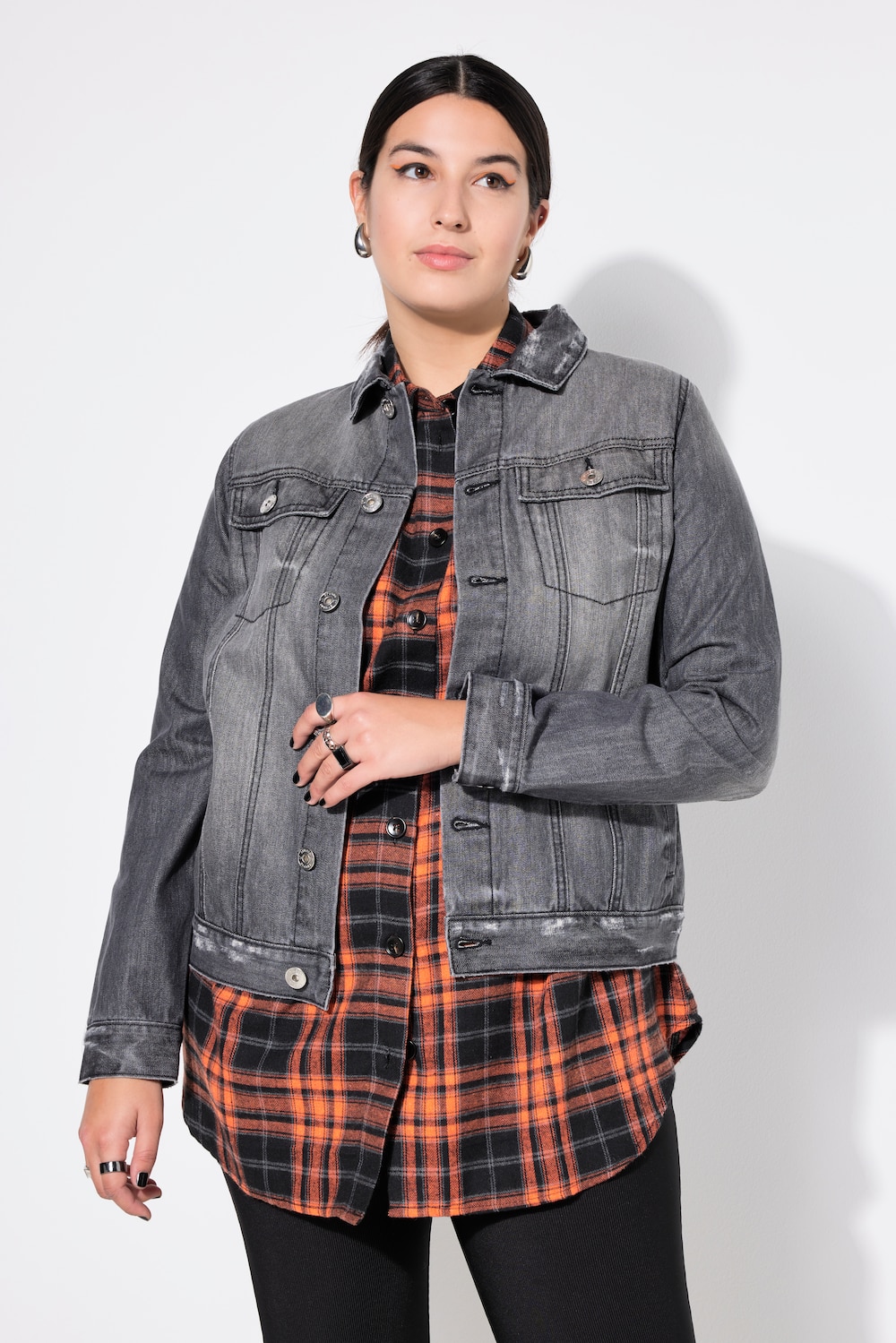 Große Größen Jeansjacke, Damen, schwarz, Größe: 42/44, Baumwolle, Studio Untold