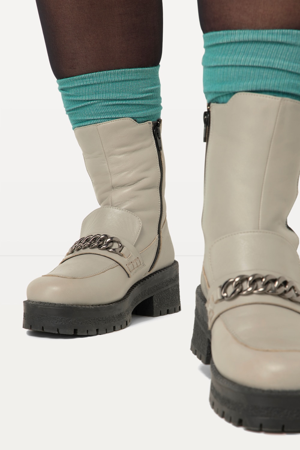 Chelsea-Lederboots, Damen, grau, Größe: 38, Leder/Synthetische Fasern, Ulla Popken